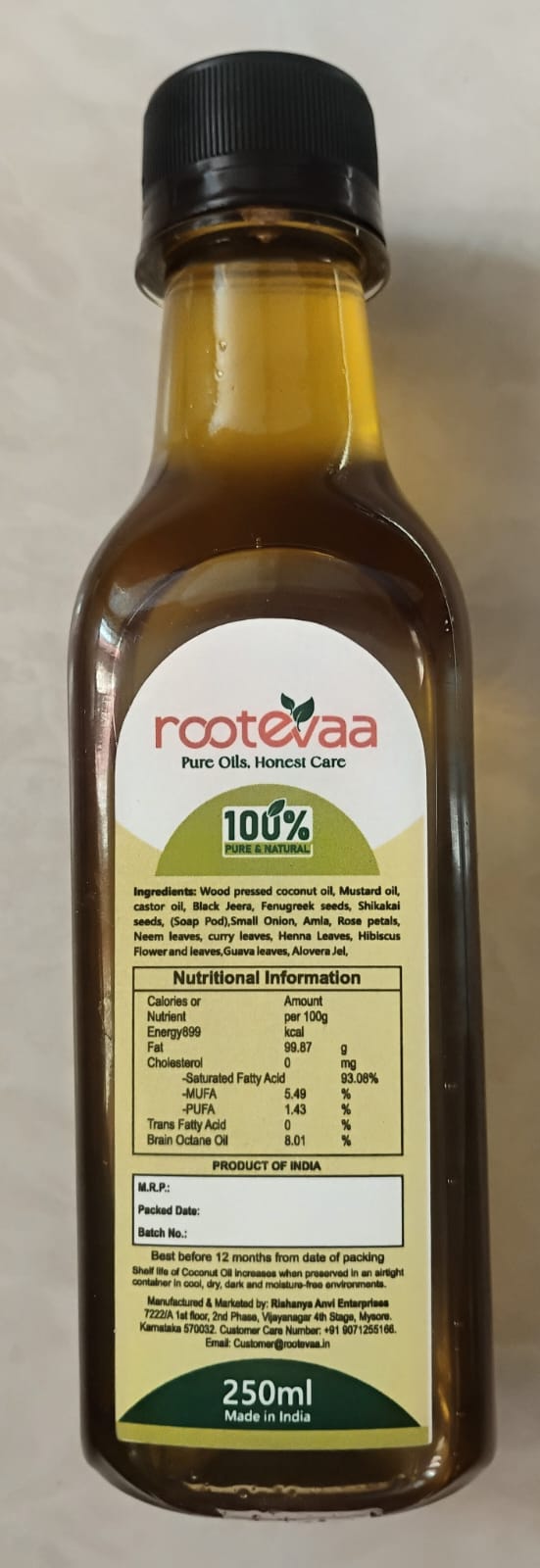 Rootevaa 100% Natural Herbal Hair Oil (250ml)